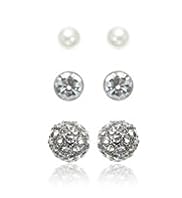 Faux Pearl Snowman Diamanté Stud Trio Earrings Set