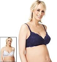 2 Pack Maternity Cotton Rich Laced Nursing B-G Bras