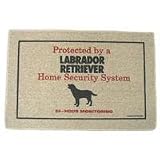 Labrador Retriever Home Security System Doormat (Taupe background/ red and black lettering, 18' x 27')