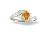 14K White Gold Genuine Oval Citrine and Diamond Ring