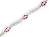 14K White Gold Oval Created Pink Sapphire Bracelet