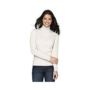 Lands' End Ladies Petite Fine Gauge Cotton Baby Cable Turtleneck Sweater