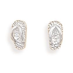 Small Polished Sandals Earrings, 7.5x4mm Sterling Silver Flip Flop Sandal Post Stering Silver Earrings