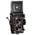 Seagull 109, 6cm x 6cm Medium Format Twin Lens Reflex (TLR) Camera with Built-in 75mm f/3.5 Lens & Shutter/Aperture Window in Front of Viewfinder.