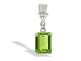 14K White Gold Genuine Emerald-cut Peridot and Diamond Pendant