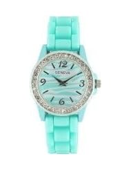 Geneva Womens Small Face Leopard Pattern Silicone Watch - Aqua