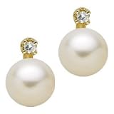 14kt. Yellow Gold, Cultured Pearl & Diamond Earrings