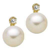 14kt. Yellow Gold, Cultured Pearl & Diamond Earrings
