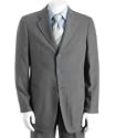 Armani grey striped wool blend 3-button suit with single-pleat trousers