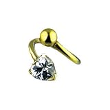14 karat yellow gold Twisty belly button ring with clear heart gemstone