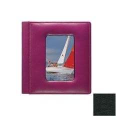 VINTAGE BLACK fine-grain leather #168 window album with fold-out pages by Raika - 4x6
