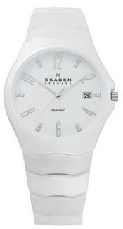 Skagen #815SWXC Men's White Ceramic Swarovski Elements Watch