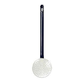 Enamelled Flat Skimmer Spoon - White with Blue Rim