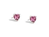 14K White Gold Genuine Heart Pink Tourmaline Stud Earrings