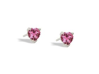 14K White Gold Genuine Heart Pink Tourmaline Stud Earrings