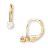 14K Yellow Gold Lever back Cubic Zirconia Pierced Earrings (Pair) for Children