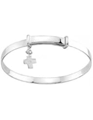 Kids Jewelry - Sterling Silver Diamond Cross Charm Bangle Bracelet