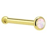 Solid 14KT Yellow Gold 2mm Light Pink Synthetic Opal Nose Bone - 18 Gauge