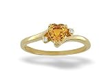 14K Yellow Gold Genuine Heart Citrine and Diamond Ring