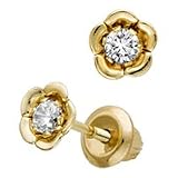 14kt. Gold, Child Size Cubic Zirconia Flower Earrings - B0001ZL3XM
