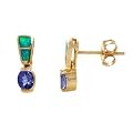 0.9 ct. tw. 14k Yellow Gold Oval Cut Genuine Fine Quality Deep Rich Color Tanzanite and Opal Inlay Earrings with 5 Year Warranty and Manufacturers Appraisal