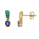 0.9 ct. tw. 14k Yellow Gold Oval Cut Genuine Fine Quality Deep Rich Color Tanzanite and Opal Inlay Earrings with 5 Year Warranty and Manufacturers Appraisal