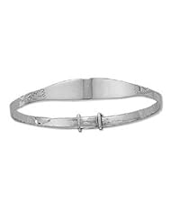 Childrens Sterling Silver Identity Baby Bangle - S00123 - Width 3mm - Expands 47 to 57mm - Plate Dimension For Engraving - 35mm x 6mm