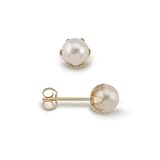 14k Yellow Gold 6 Prong 4mm Cultured Fresh Water Pearl Stud Earrings