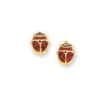 14k Yellow Ladybug Stud Enamel Earrings