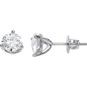 Polished-Threaded 14k White-gold Pair 05.00MM =1 CTTW Moissanite Stud-earrings