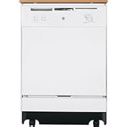 GE GSC3500NWW Full Console Portable Dishwasher with 5 Wash Cycles, 2 Wash Options, Dial Controls, Nylon Racks, Candlelight Woodgrain Laminate Top and 64 dBA Sound Package: White on White
