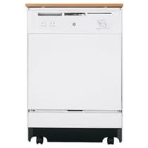 GE GSC3500NWW Full Console Portable Dishwasher with 5 Wash Cycles, 2 Wash Options, Dial Controls, Nylon Racks, Candlelight Woodgrain Laminate Top and 64 dBA Sound Package: White on White