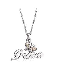 Beautiful! Black Hills Gold Sterling Silver Buterfly with Dream and 12K Gold Lime and Pink leaves Pendant