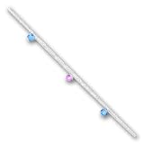 Sterling Silver 10 inch Pink & Blue Crystals Beaded Figaro Anklet - 10 inch