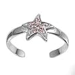 Sterling Silver Fashion Toe Ring - Starfish with Pink CZs - 2mm Band Width