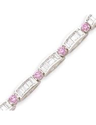 Sterling Silver 7 Inch Pink And Clear CZ Bracelet - 7 Inch