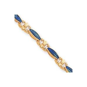 14k 7 Inch Polished Fancy Created Opal Bracelet - Lobster Claw by