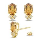 0.12 Ct Diamond and 1.20 Ct Citrine Earrings in 14K Yellow Gold