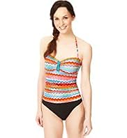 Tummy Control Zigzag Sunset Print Bandeau Swimsuit