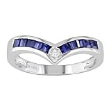 14K White Gold .06 ctw Diamond and Sapphire Ring
