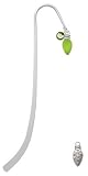 Christmas Lights Translucent Lime Green Resin Silver Plated Charm Bookmark with Peridot Swarovski Drop