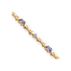 14k Fancy Bow Tie-Link Diamond Tanzanite Bracelet - 7 Inch - Box Clasp by