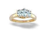 14K Yellow Gold Genuine Oval Aquamarine 3-Stone Ring