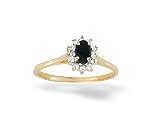 14K Yellow Gold Genuine Oval Black Onyx and Diamond Ring