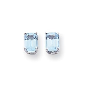 Buy 14k White Gold 7x5mm Emerald Cut Blue Topaz Earrings