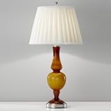 IMAGE OF Murray Feiss Lighting 9998PN/ASG Sidonia - One Light Table Lamp, Polished Nickel Finish with Amber Seeded Glass with Off White Shantung Shade