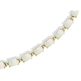 14K Yellow Gold Genuine Emerald-cut Opal Bracelet by Opal Bracelets