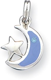 Childrens Toyshop  Jewelry : Enamel And Cubic Zirconia Moon And Stars Charm, Sterling Silver