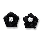 14k White Gold Onyx Flower w/Cz Earrings SE603