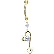 Solid 14kt Yellow Gold Cubic Zirconia Heart Fantasy Dangle Belly Ring